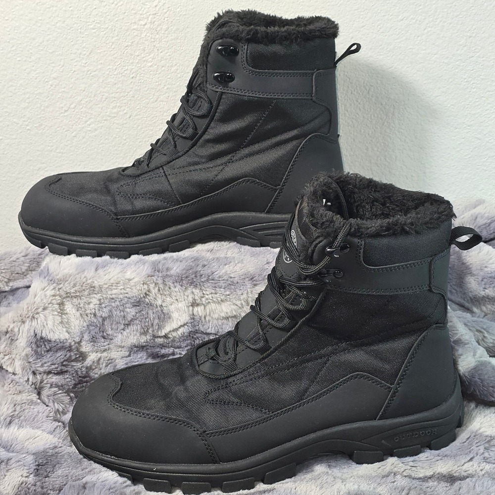 Angry Ram‎ WT100 Mens Steel Toe Work Boots Black Insulated Faux Fur Lined 10.5
